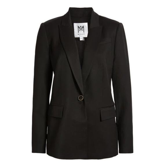 MILLY Avery Cady Blazer Black Women's Size 4 Single Button Formal - Picture 1 of 8